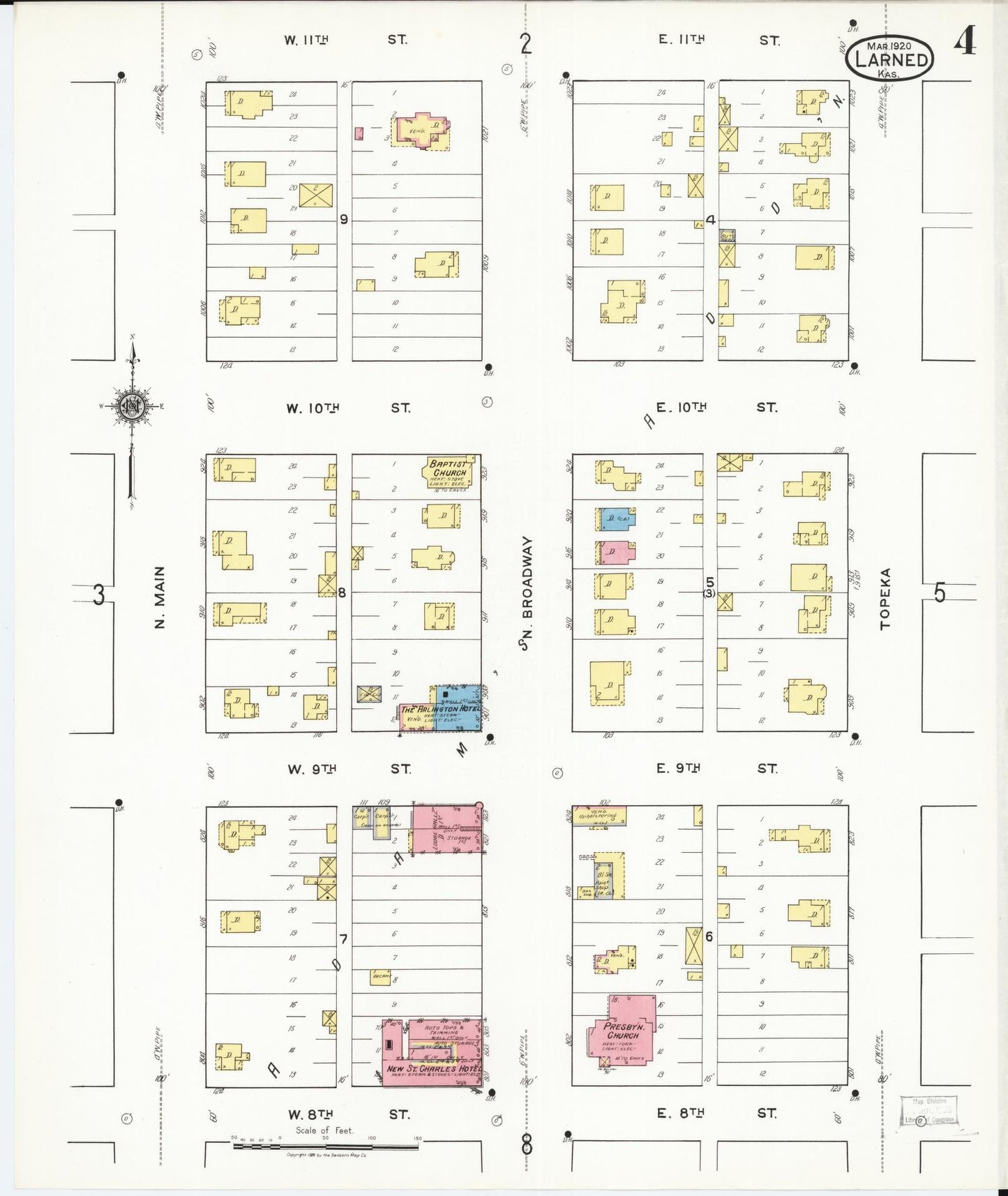 Sanborn Fire Insurance Map from Larned, Pawnee County, Kansas (1920), Sheet #0004 - Complete Map Set gallery image, historic Sanborn map, vintage wall art, Kansas Kansas