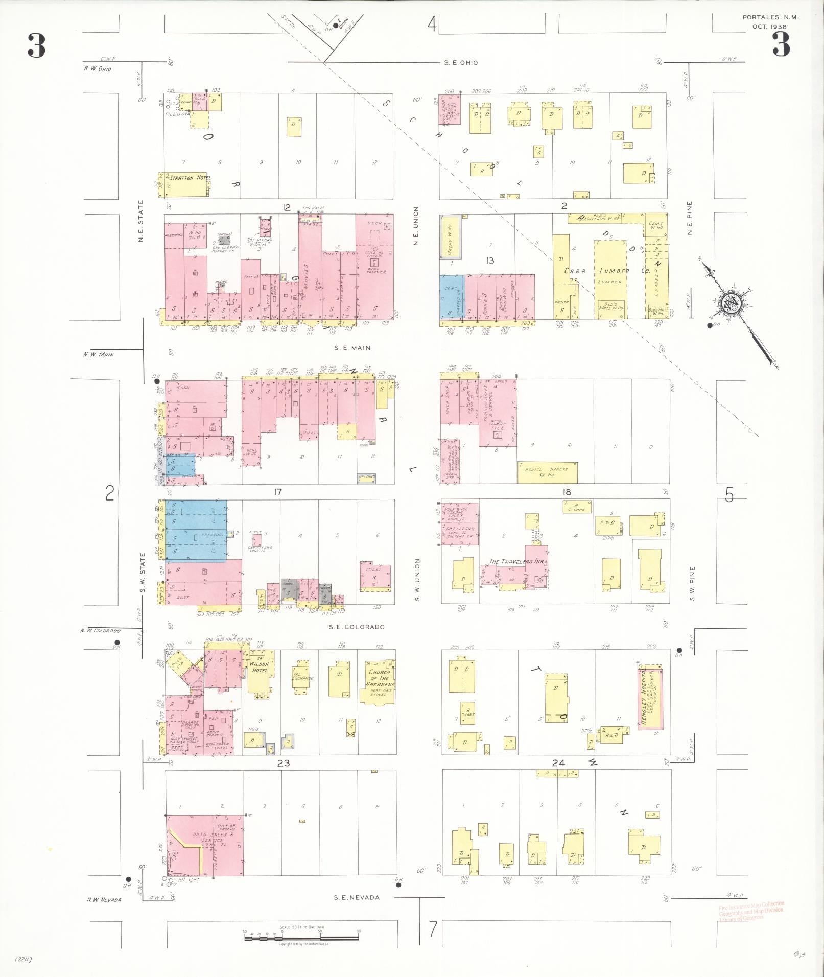 Sanborn Fire Insurance Map from Portales, Roosevelt County, New Mexico (1938), Sheet #0003 - Complete Map Set gallery image, historic Sanborn map, vintage wall art, New Mexico New Mexico