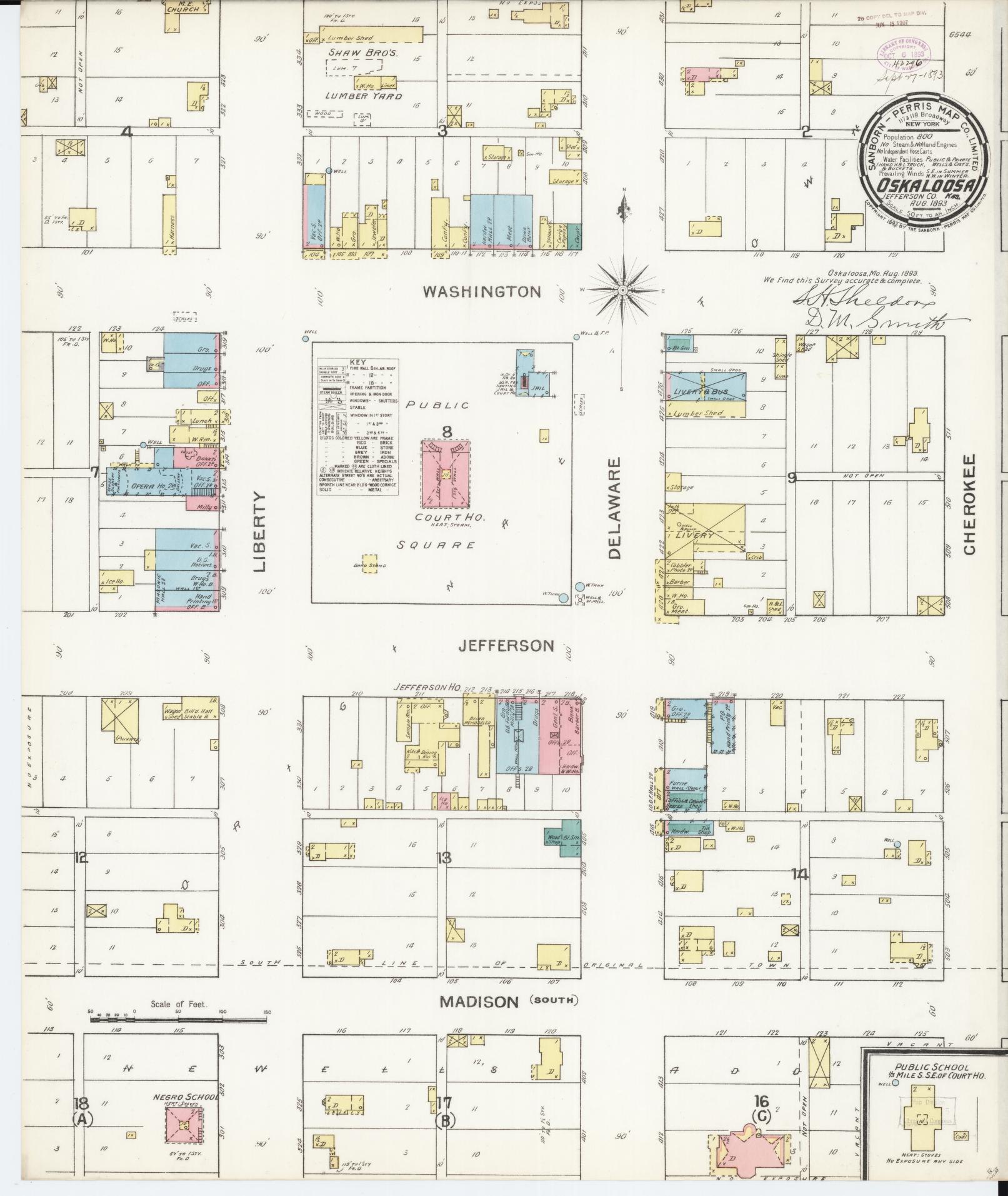 Sanborn Fire Insurance Map from Oskaloosa, Jefferson County, Kansas (1893), Sheet #0001 - Historic Sanborn Fire Insurance Map Print, vintage old map wall art, antique decor, genealogy gift, Kansas Kansas map