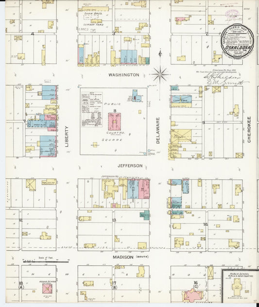 Sanborn Fire Insurance Map from Oskaloosa, Jefferson County, Kansas (1893), Sheet #0001 - Historic Sanborn Fire Insurance Map Print, vintage old map wall art, antique decor, genealogy gift, Kansas Kansas map