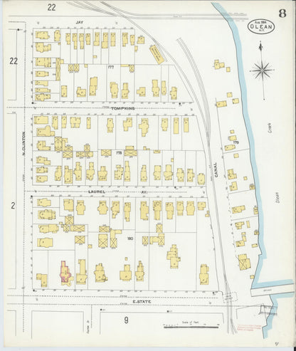 Sanborn Fire Insurance Map from Olean, Cattaraugus County, New York (1904), Sheet #0008 - Historic Sanborn Fire Insurance Map Print, vintage old map wall art, antique decor, genealogy gift, New York New York map