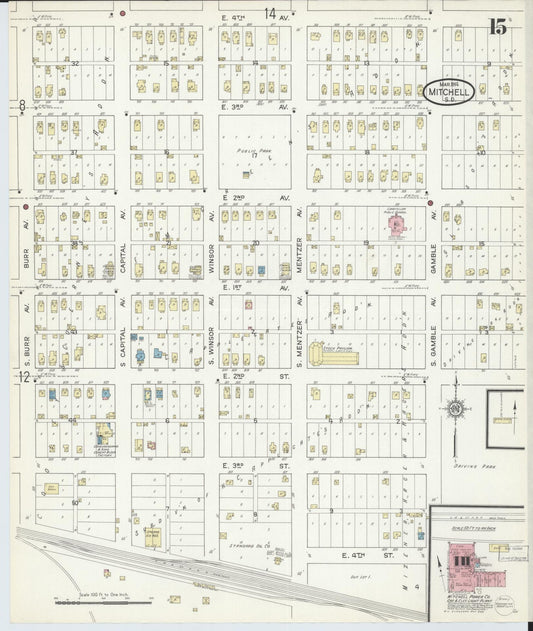 Sanborn Fire Insurance Map from Mitchell, Davison County, South Dakota (1914), Sheet #0015 - Historic Sanborn Fire Insurance Map Print, vintage old map wall art, antique decor, genealogy gift, South Dakota South Dakota map