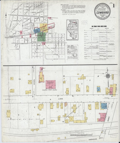 Sanborn Fire Insurance Map from Lombard, Du Page County, Illinois (1919), Sheet #0001 - Historic Sanborn Fire Insurance Map Print, vintage old map wall art, antique decor, genealogy gift, Illinois Illinois map