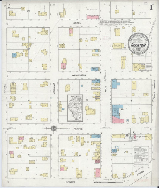 Sanborn Fire Insurance Map from Rockton, Winnebago County, Illinois (1912), Sheet #0001 - Historic Sanborn Fire Insurance Map Print, vintage old map wall art, antique decor, genealogy gift, Illinois Illinois map