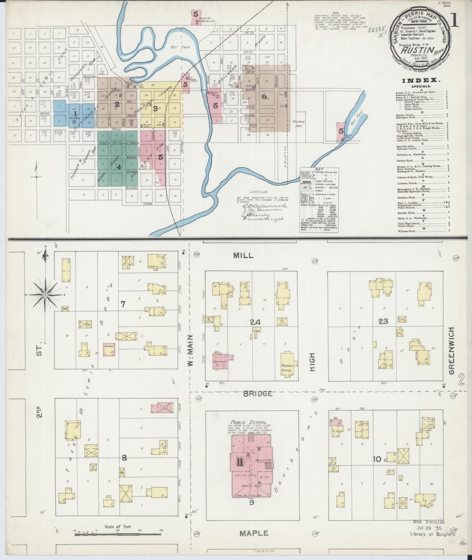 Sanborn Fire Insurance Map from Austin, Mower County, Minnesota (1892), Sheet #0001 - Complete Map Set gallery image, historic Sanborn map, vintage wall art, Minnesota Minnesota