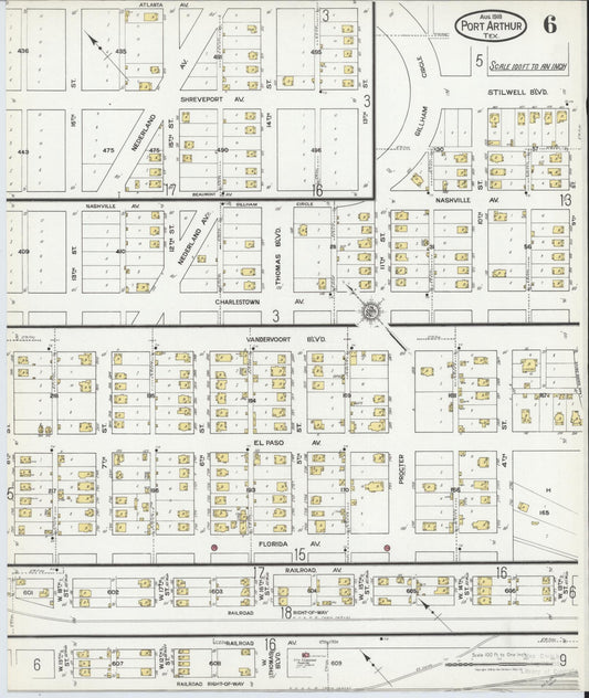Sanborn Fire Insurance Map from Port Arthur, Jefferson County, Texas (1918), Sheet #0006 - Historic Sanborn Fire Insurance Map Print, vintage old map wall art, antique decor, genealogy gift, Texas Texas map