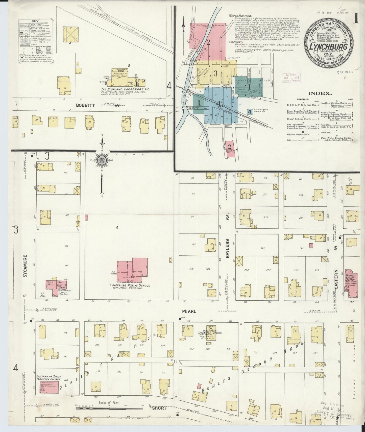 Sanborn Fire Insurance Map from Lynchburg, Highland County, Ohio (1911), Sheet #0001 - Historic Sanborn Fire Insurance Map Print, vintage old map wall art, antique decor, genealogy gift, Ohio Ohio map