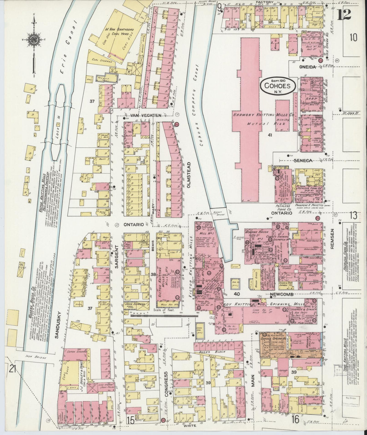 Sanborn Fire Insurance Map from Cohoes, Albany County, New York (1910), Sheet #0013 - Historic Sanborn Fire Insurance Map Print, vintage old map wall art, antique decor, genealogy gift, New York New York map