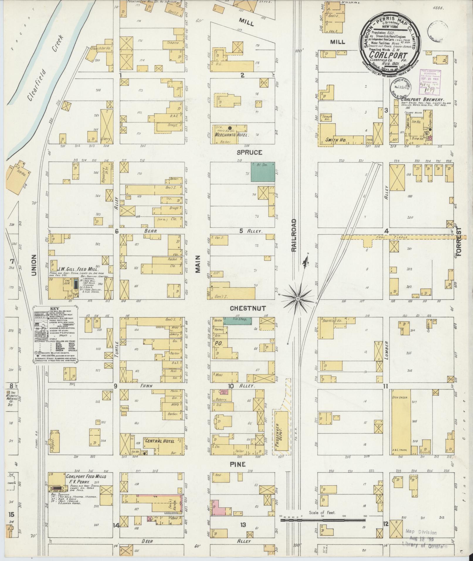 Sanborn Fire Insurance Map from Coalport, Clearfield County, Pennsylvania (1901), Sheet #0001 - Historic Sanborn Fire Insurance Map Print, vintage old map wall art, antique decor, genealogy gift, Pennsylvania Pennsylvania map