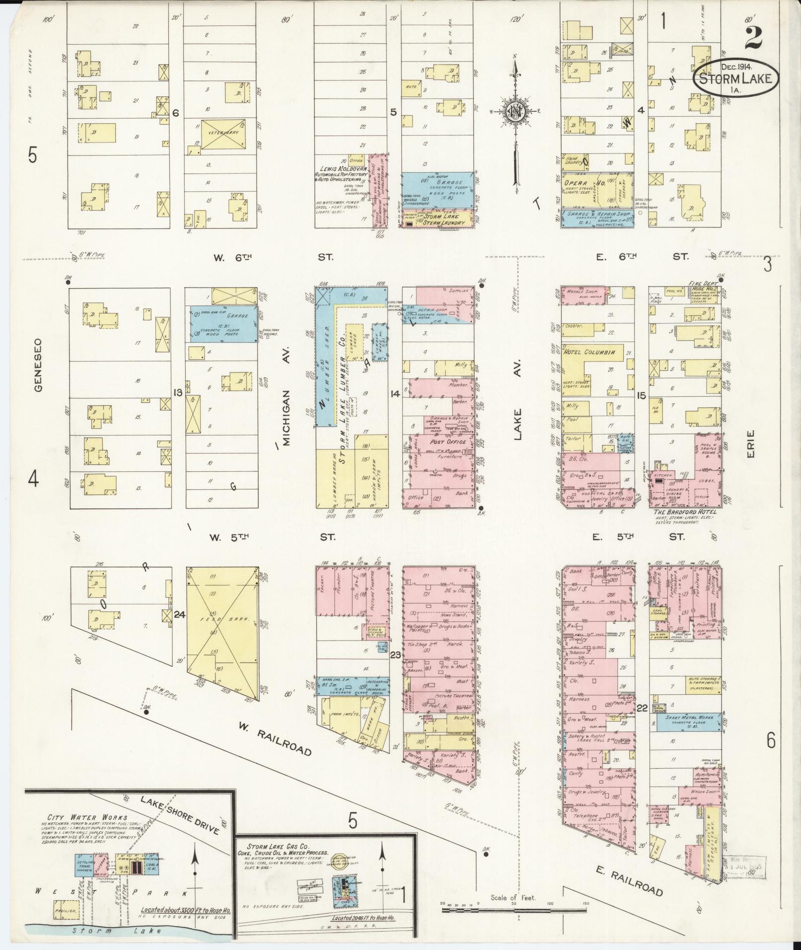 Sanborn Fire Insurance Map from Storm Lake, Buena Vista County, Iowa (1914), Sheet #0002 - Historic Sanborn Fire Insurance Map Print, vintage old map wall art