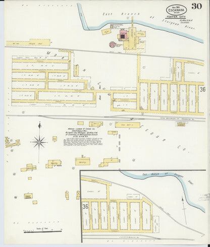 Sanborn Fire Insurance Map from Escanaba, Delta County, Michigan (1906), Sheet #0030 - Historic Sanborn Fire Insurance Map Print, vintage old map wall art, antique decor, genealogy gift, Michigan Michigan map