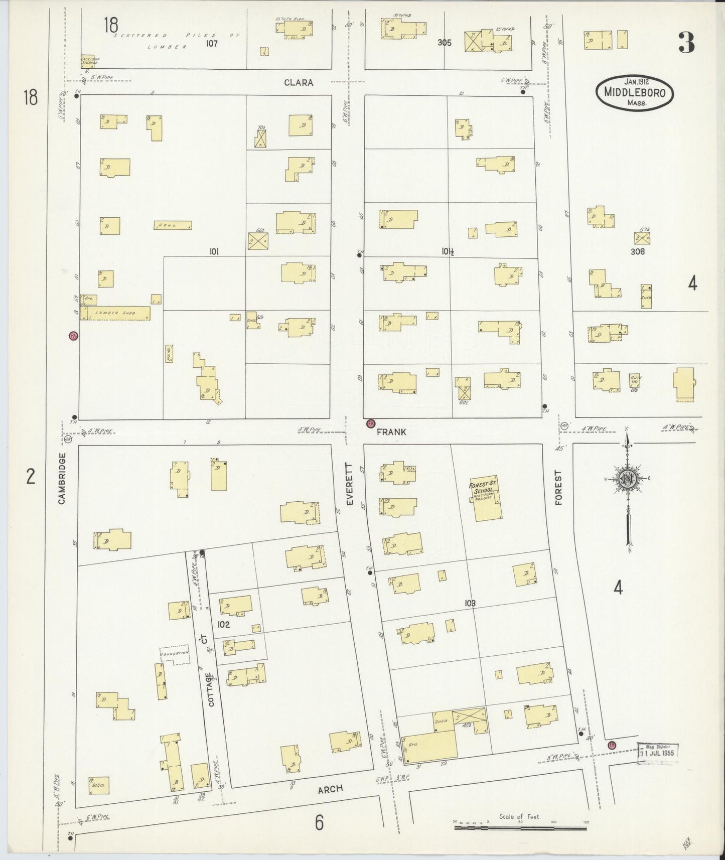 Sanborn Fire Insurance Map from Middleboro, Plymouth County, Massachusetts (1912), Sheet #0003 - Complete Map Set gallery image, historic Sanborn map, vintage wall art, Massachusetts Massachusetts