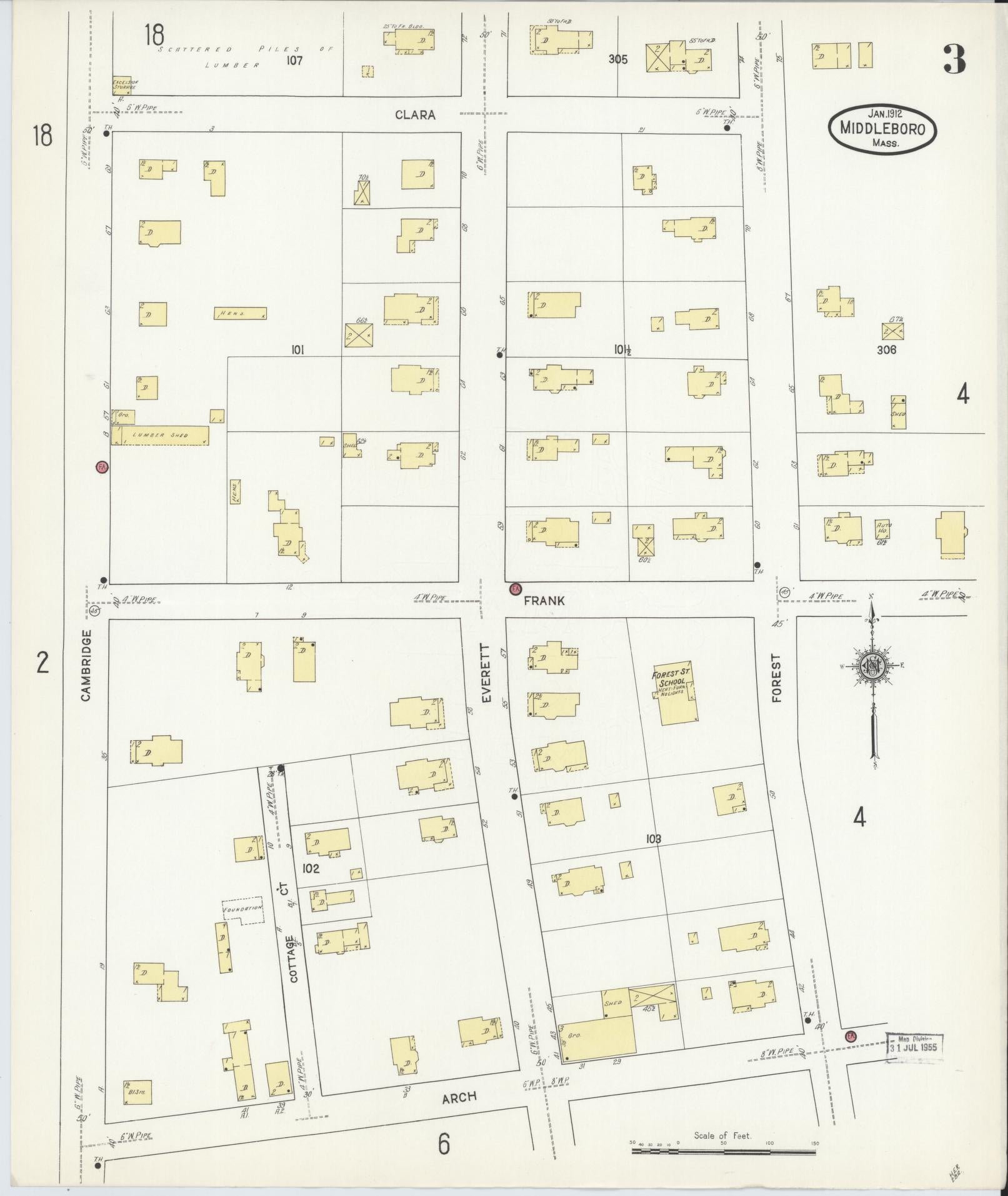Sanborn Fire Insurance Map from Middleboro, Plymouth County, Massachusetts (1912), Sheet #0003 - Complete Map Set gallery image, historic Sanborn map, vintage wall art, Massachusetts Massachusetts