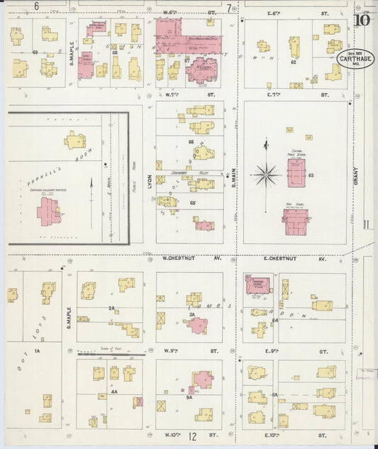 Sanborn Fire Insurance Map from Carthage, Jasper County, Missouri (1902), Sheet #0010 - Historic Sanborn Fire Insurance Map Print, vintage old map wall art, antique decor, genealogy gift, Missouri Missouri map