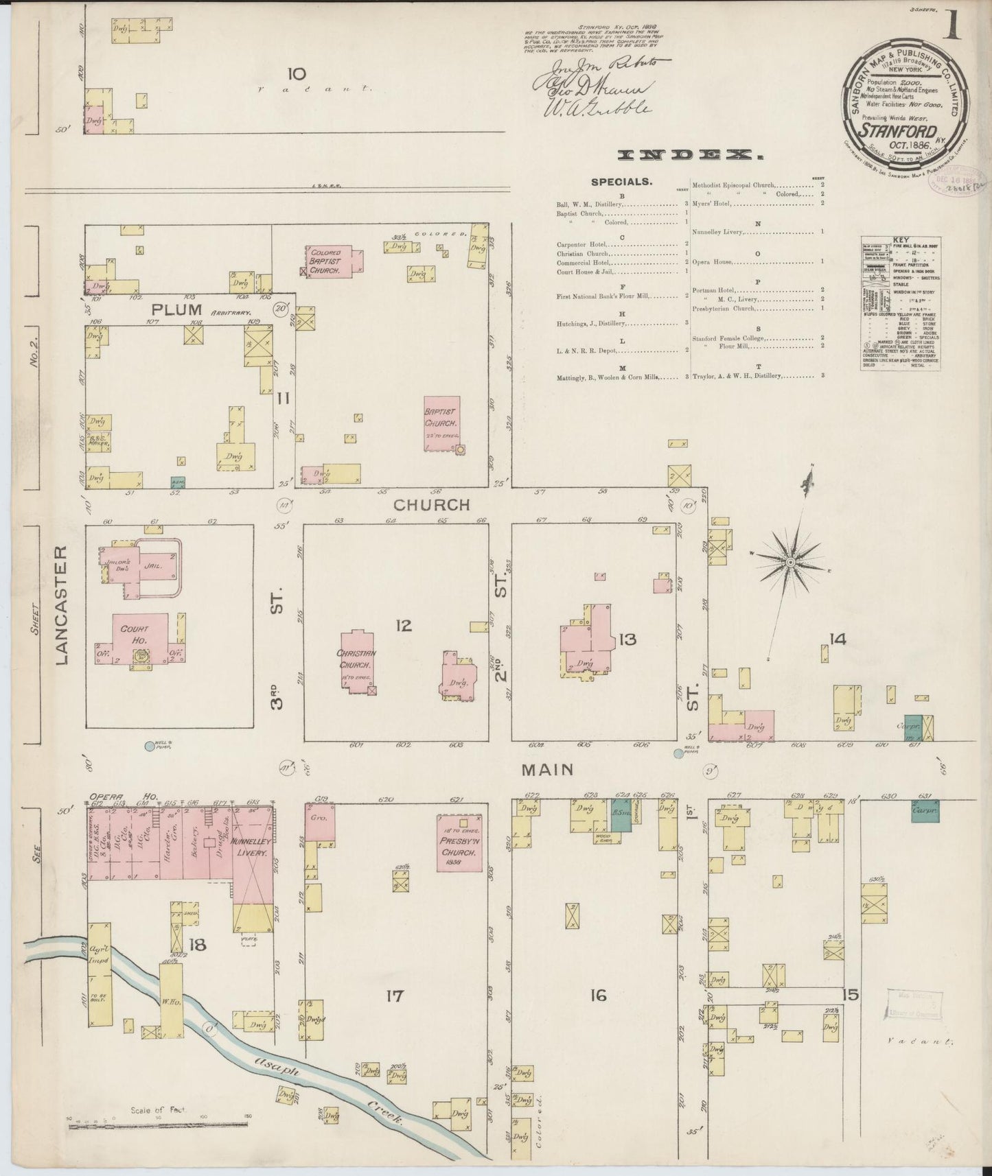 Sanborn Fire Insurance Map from Stanford, Lincoln County, Kentucky (1886), Sheet #0001 - Complete Map Set gallery image, historic Sanborn map, vintage wall art, Kentucky Kentucky