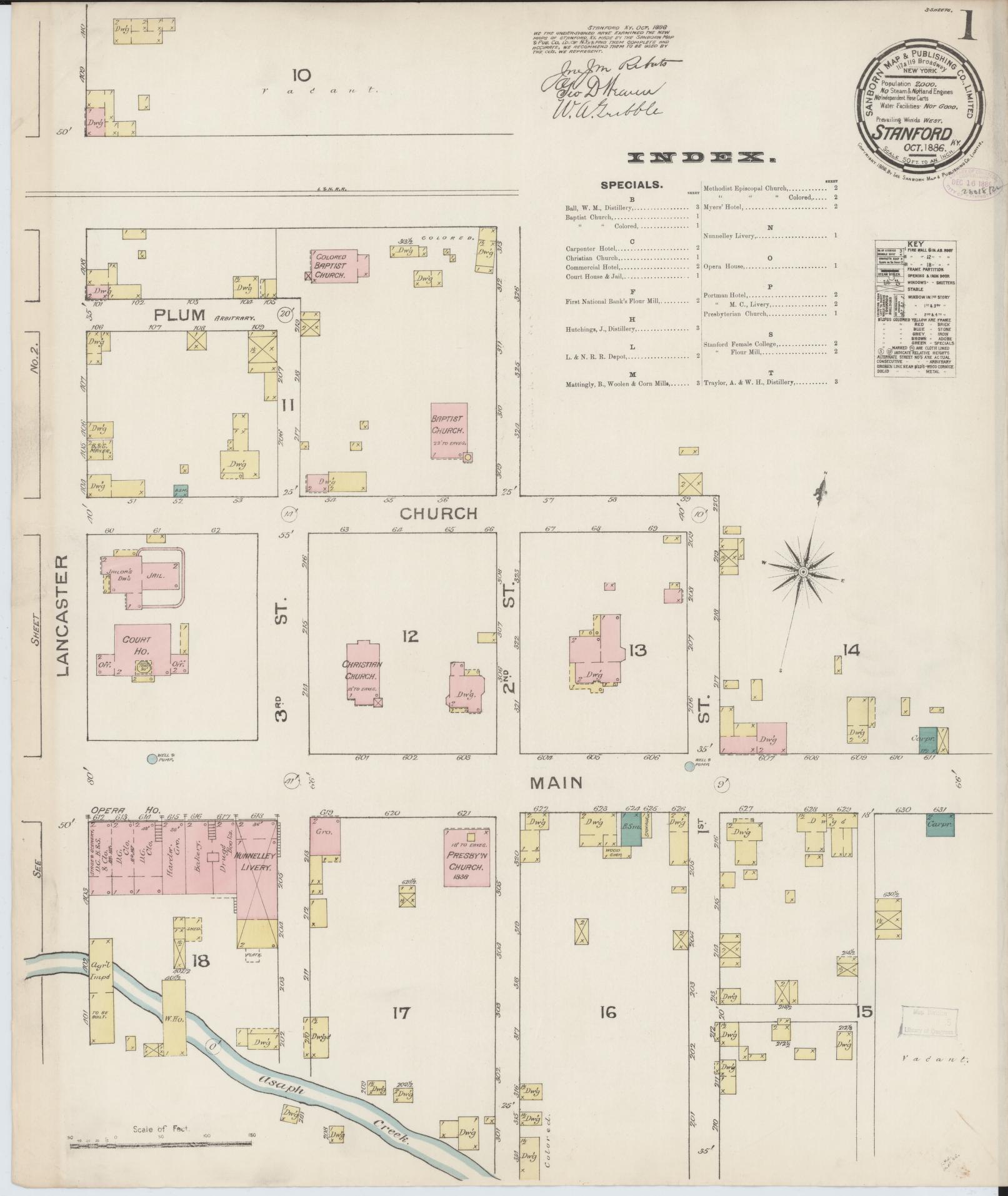 Sanborn Fire Insurance Map from Stanford, Lincoln County, Kentucky (1886), Sheet #0001 - Complete Map Set gallery image, historic Sanborn map, vintage wall art, Kentucky Kentucky