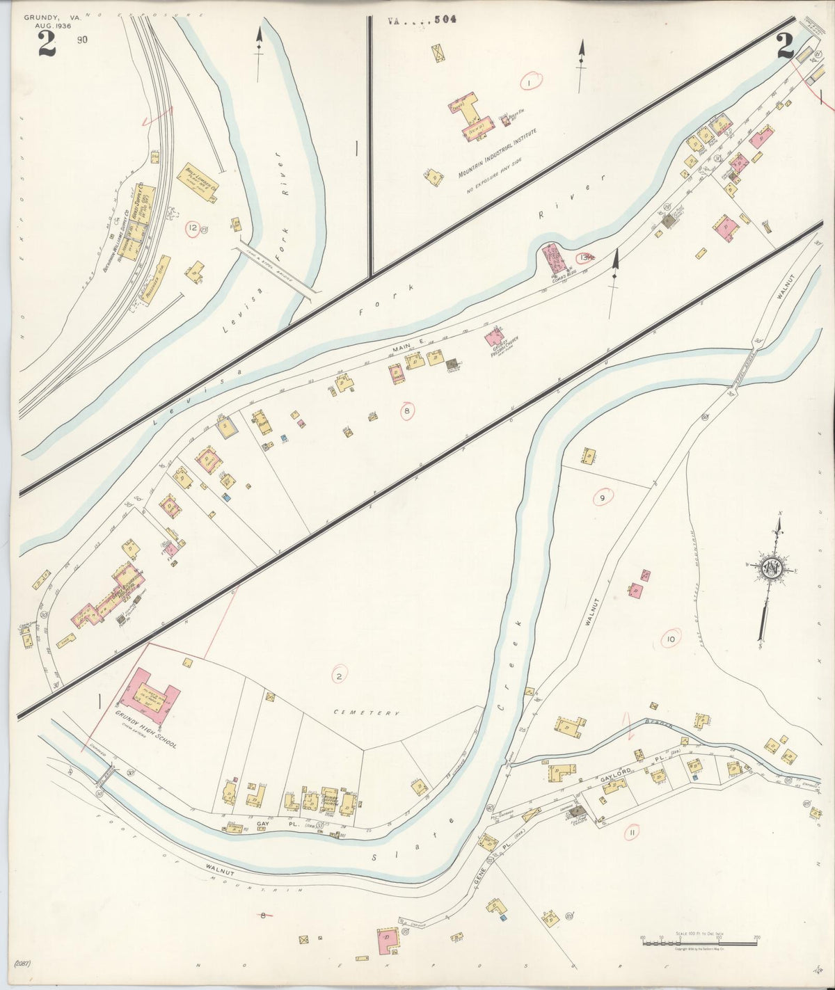Sanborn Fire Insurance Map from Grundy, Buchanan County, Virginia (1936), Sheet #0002 - Historic Sanborn Fire Insurance Map Print, vintage old map wall art, antique decor, genealogy gift, Virginia Virginia map