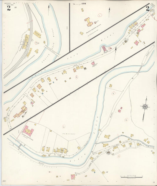 Sanborn Fire Insurance Map from Grundy, Buchanan County, Virginia (1936), Sheet #0002 - Historic Sanborn Fire Insurance Map Print, vintage old map wall art, antique decor, genealogy gift, Virginia Virginia map