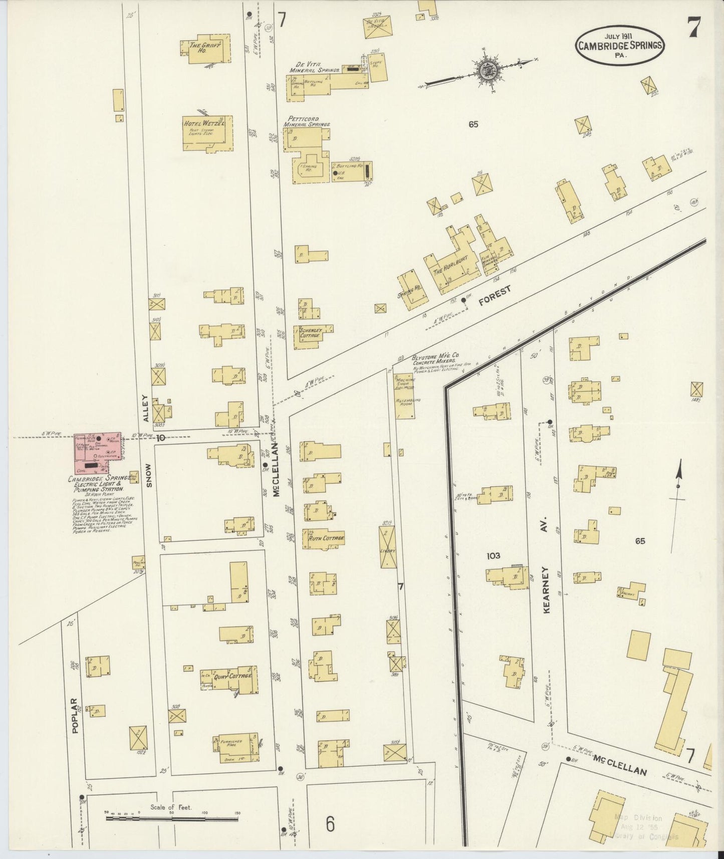 Sanborn Fire Insurance Map from Cambridge Springs, Crawford County, Pennsylvania (1911), Sheet #0007 - Historic Sanborn Fire Insurance Map Print, vintage old map wall art, antique decor, genealogy gift, Pennsylvania Pennsylvania map