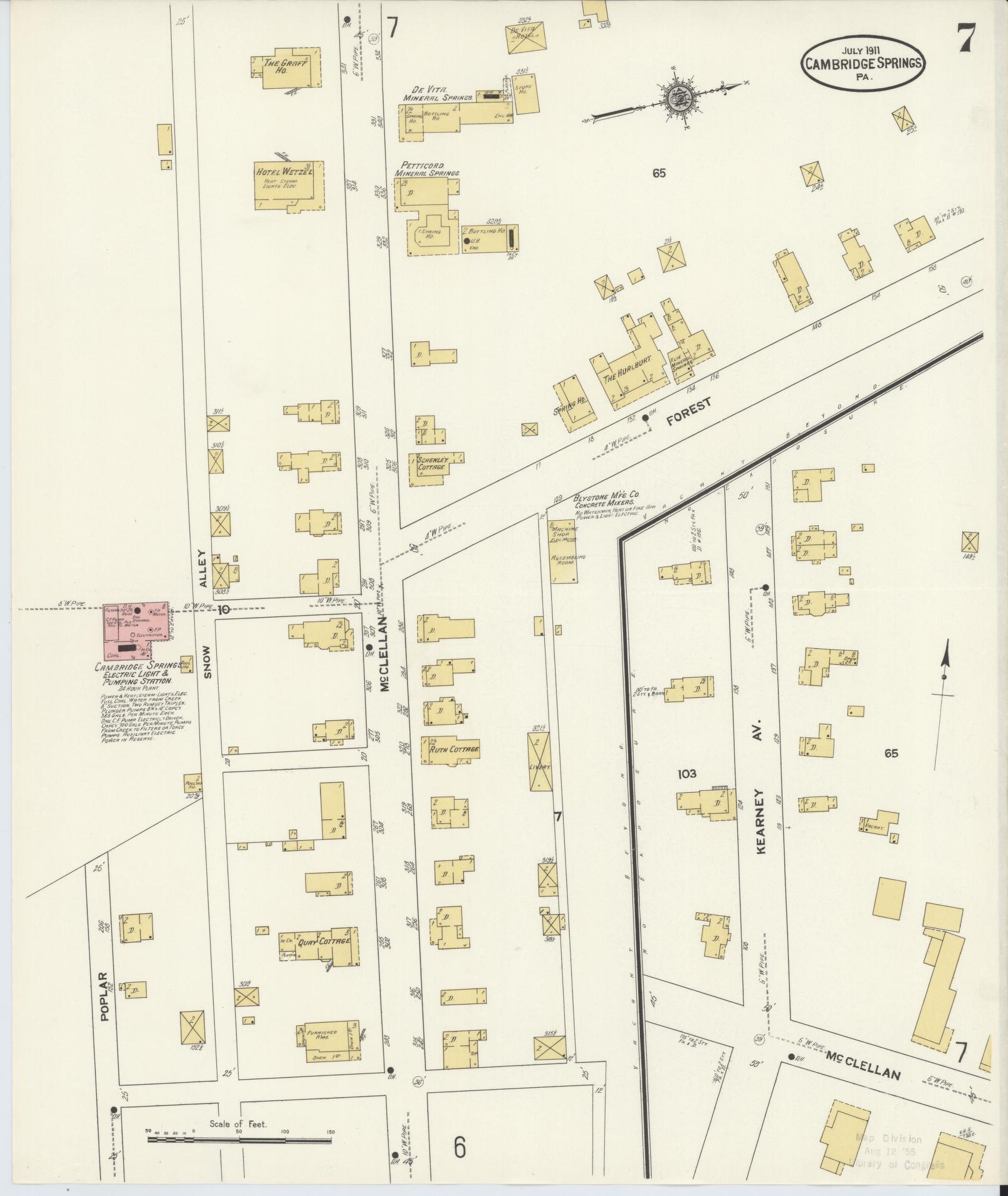 Sanborn Fire Insurance Map from Cambridge Springs, Crawford County, Pennsylvania (1911), Sheet #0007 - Historic Sanborn Fire Insurance Map Print, vintage old map wall art, antique decor, genealogy gift, Pennsylvania Pennsylvania map