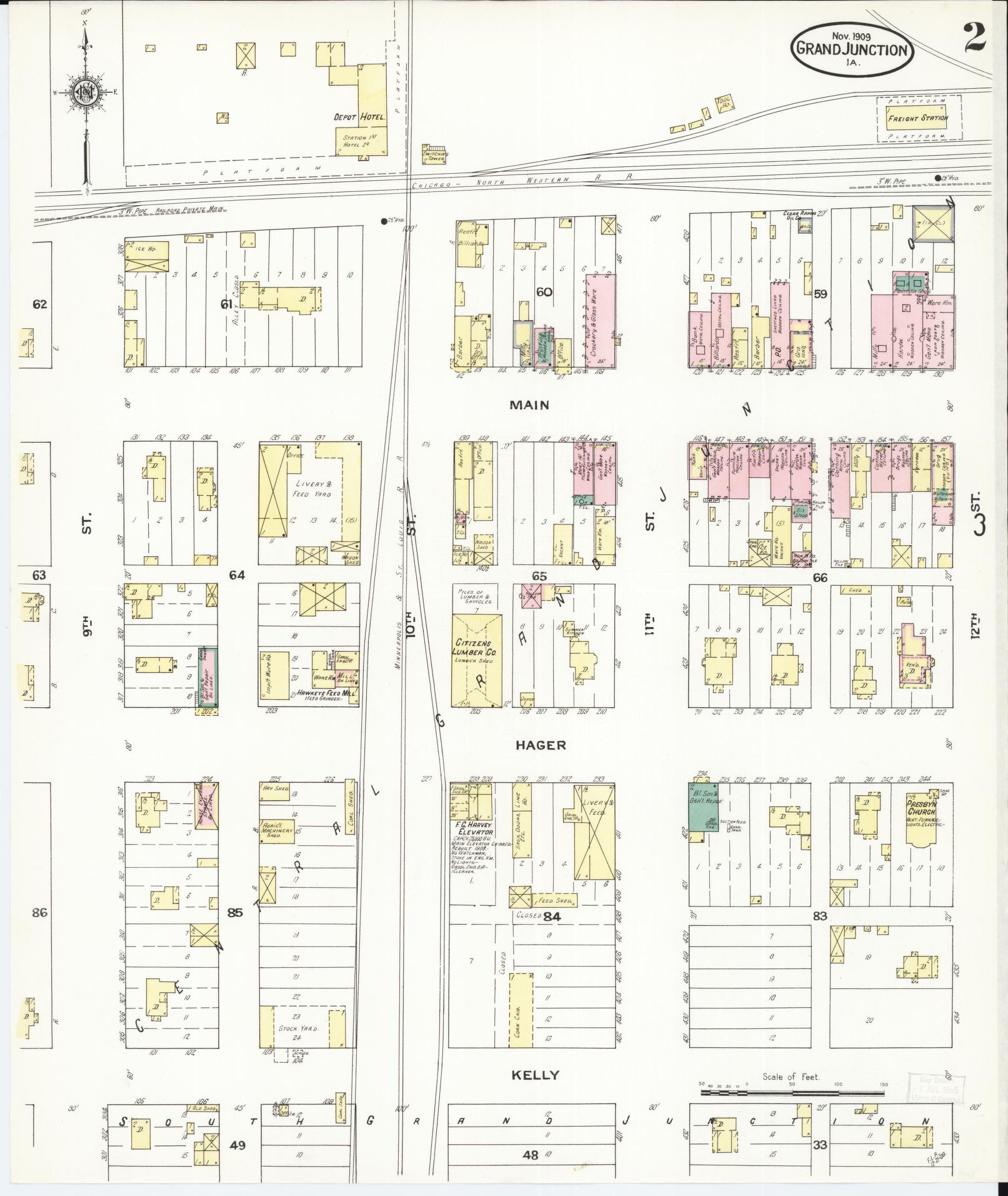 Sanborn Fire Insurance Map from Grand Junction, Greene County, Iowa (1909), Sheet #0002 - Historic Sanborn Fire Insurance Map Print, vintage old map wall art