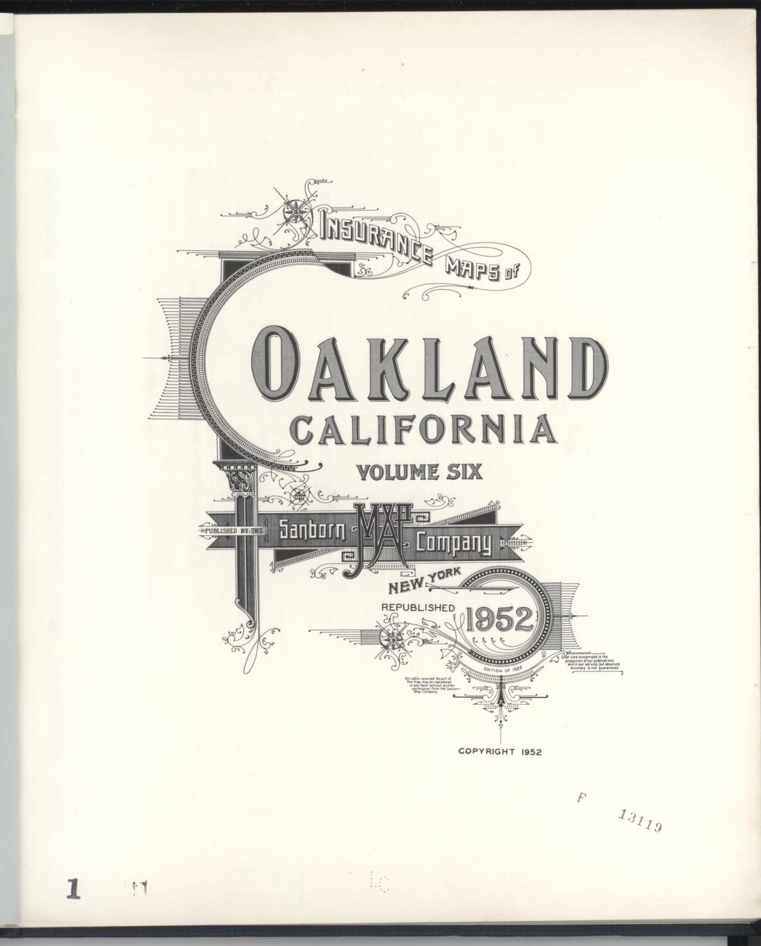 Sanborn Fire Insurance Map from Oakland, Alameda County, California (1952), Sheet #0001 - Complete Map Set gallery image, historic Sanborn map, vintage wall art, California California