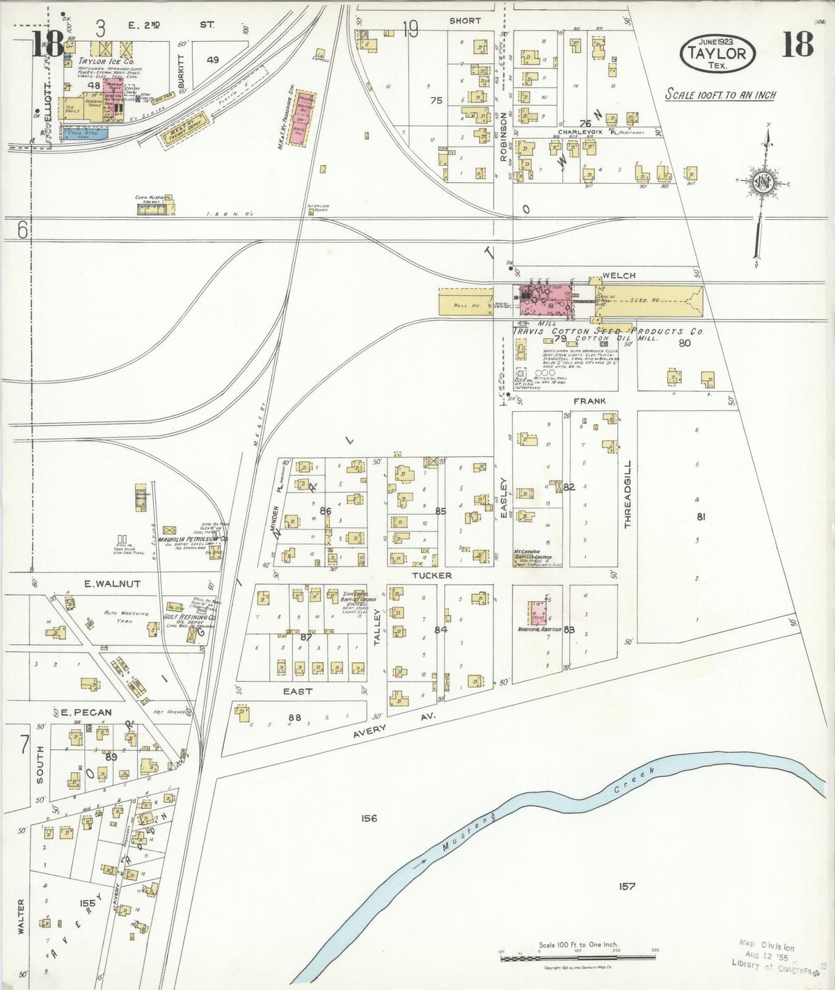 Sanborn Fire Insurance Map from Taylor, Williamson County, Texas (1923), Sheet #0018 - Historic Sanborn Fire Insurance Map Print, vintage old map wall art, antique decor, genealogy gift, Texas Texas map