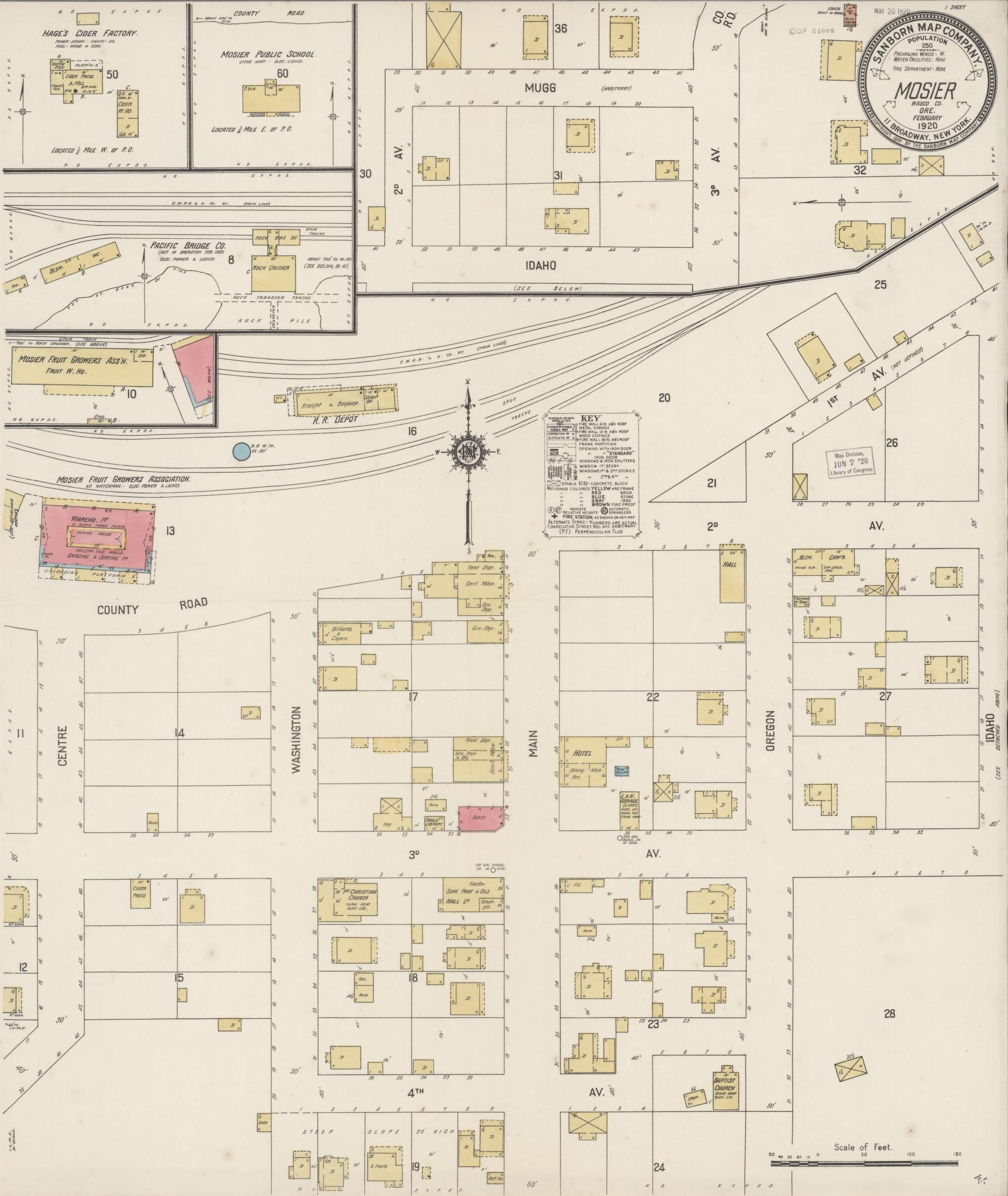 Sanborn Fire Insurance Map from Mosier, Wasco County, Oregon (1920), Sheet #0001 - Historic Sanborn Fire Insurance Map Print, vintage old map wall art, antique decor, genealogy gift, Oregon Oregon map