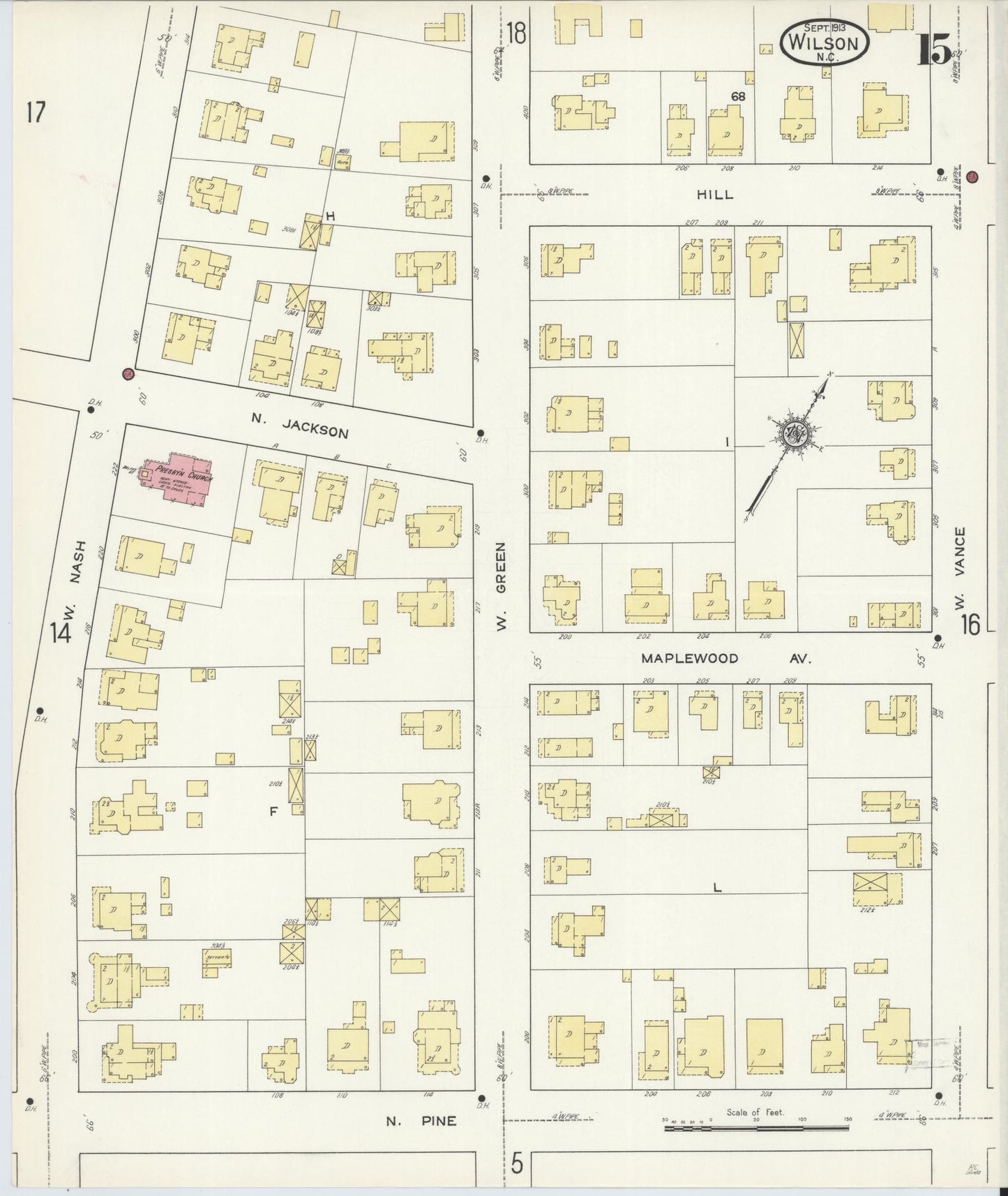Sanborn Fire Insurance Map from Wilson, Wilson County, North Carolina (1913), Sheet #0015 - Complete Map Set gallery image, historic Sanborn map, vintage wall art, North Carolina North Carolina