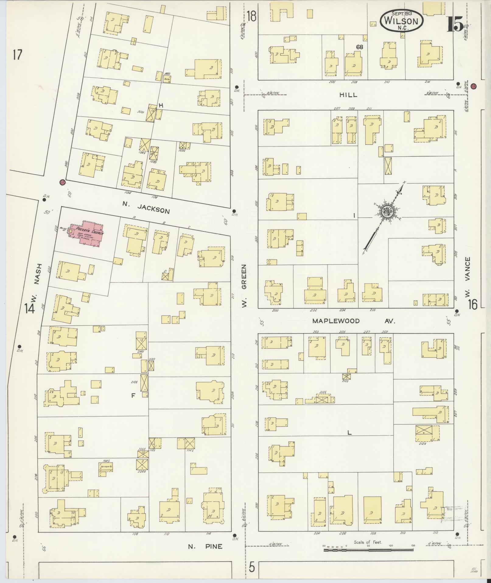 Sanborn Fire Insurance Map from Wilson, Wilson County, North Carolina (1913), Sheet #0015 - Complete Map Set gallery image, historic Sanborn map, vintage wall art, North Carolina North Carolina