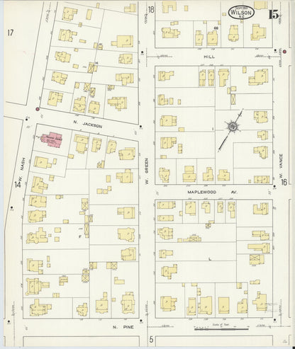 Sanborn Fire Insurance Map from Wilson, Wilson County, North Carolina (1913), Sheet #0015 - Complete Map Set gallery image, historic Sanborn map, vintage wall art, North Carolina North Carolina