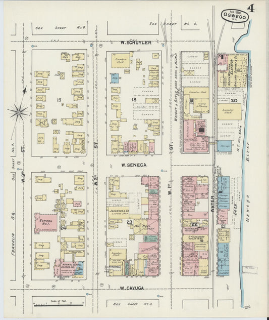 Sanborn Fire Insurance Map from Oswego, Oswego County, New York (1890), Sheet #0004 - Historic Sanborn Fire Insurance Map Print, vintage old map wall art, antique decor, genealogy gift, New York New York map