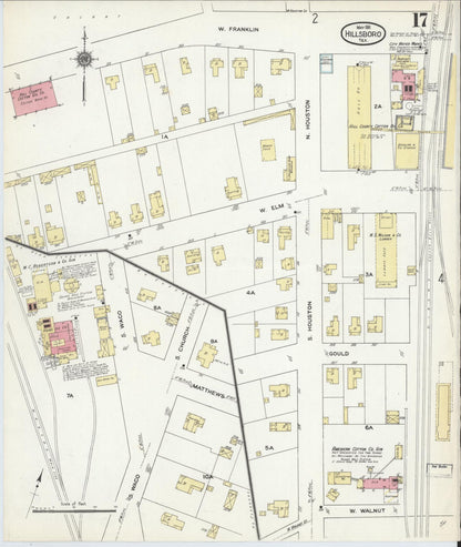 Sanborn Fire Insurance Map from Hillsboro, Hill County, Texas (1911), Sheet #0017 - Complete Map Set gallery image, historic Sanborn map, vintage wall art, Texas Texas