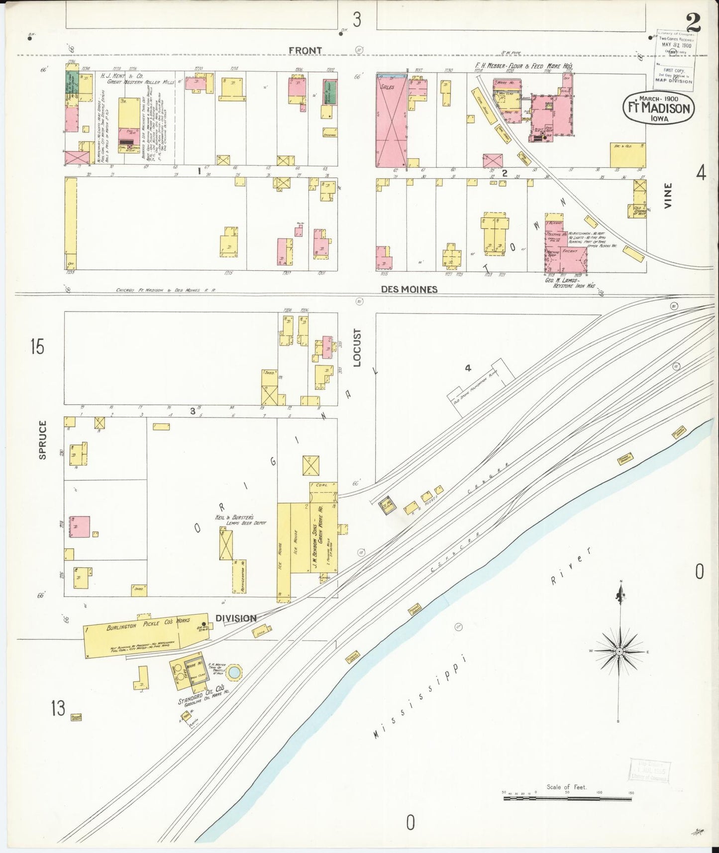 Sanborn Fire Insurance Map from Fort Madison, Lee County, Iowa (1900), Sheet #0002 - Historic Sanborn Fire Insurance Map Print, vintage old map wall art