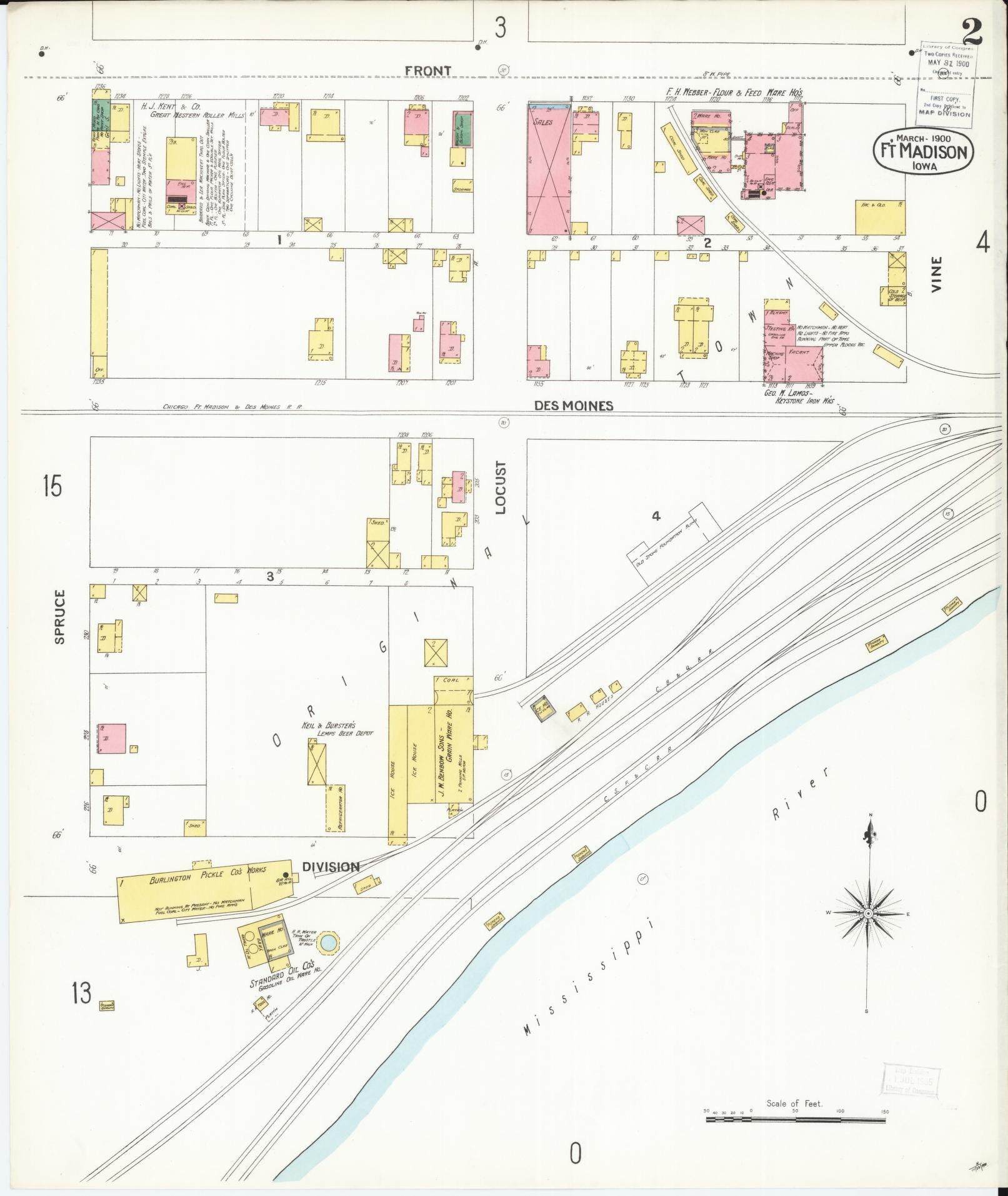 Sanborn Fire Insurance Map from Fort Madison, Lee County, Iowa (1900), Sheet #0002 - Historic Sanborn Fire Insurance Map Print, vintage old map wall art