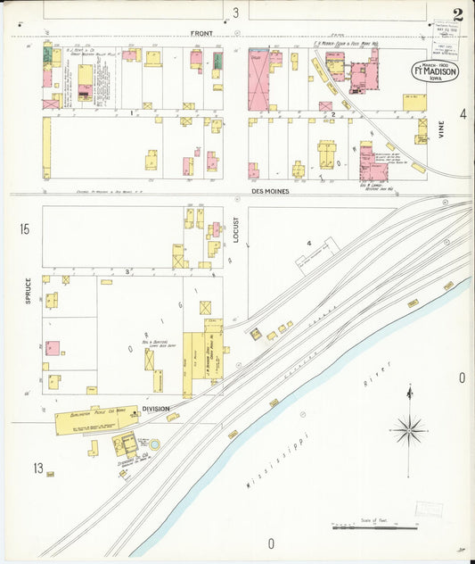 Sanborn Fire Insurance Map from Fort Madison, Lee County, Iowa (1900), Sheet #0002 - Historic Sanborn Fire Insurance Map Print, vintage old map wall art