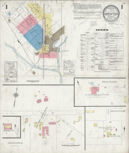 Sanborn Fire Insurance Map from Brewton, Escambia County, Alabama (1930), Sheet #0001 - Complete Map Set gallery image, historic Sanborn map, vintage wall art, Alabama Alabama