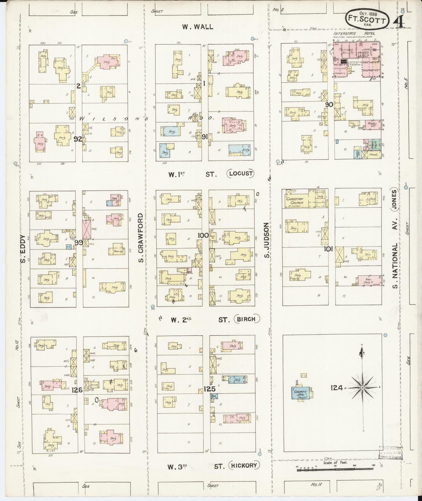 Sanborn Fire Insurance Map from Fort Scott, Bourbon County, Kansas (1888), Sheet #0004 - Historic Sanborn Fire Insurance Map Print, vintage old map wall art, antique decor, genealogy gift, Kansas Kansas map