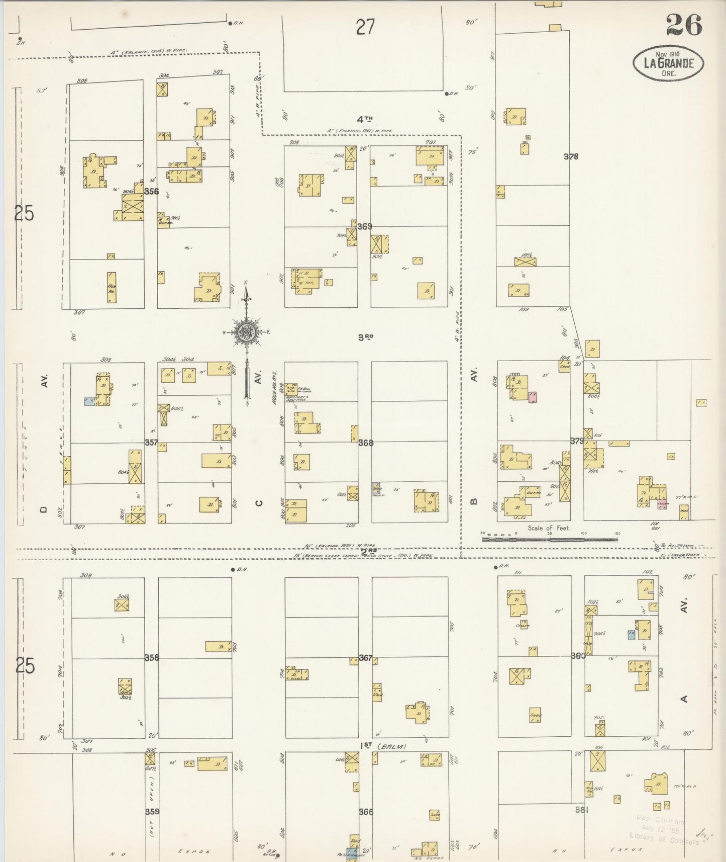 Sanborn Fire Insurance Map from La Grande, Union County, Oregon (1910), Sheet #0026 - Historic Sanborn Fire Insurance Map Print, vintage old map wall art, antique decor, genealogy gift, Oregon Oregon map