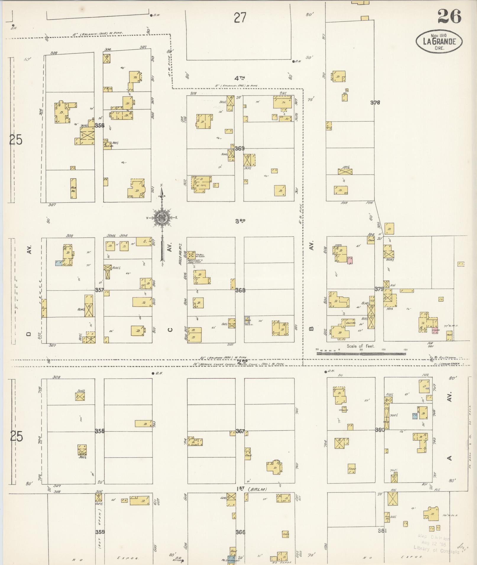 Sanborn Fire Insurance Map from La Grande, Union County, Oregon (1910), Sheet #0026 - Historic Sanborn Fire Insurance Map Print, vintage old map wall art, antique decor, genealogy gift, Oregon Oregon map