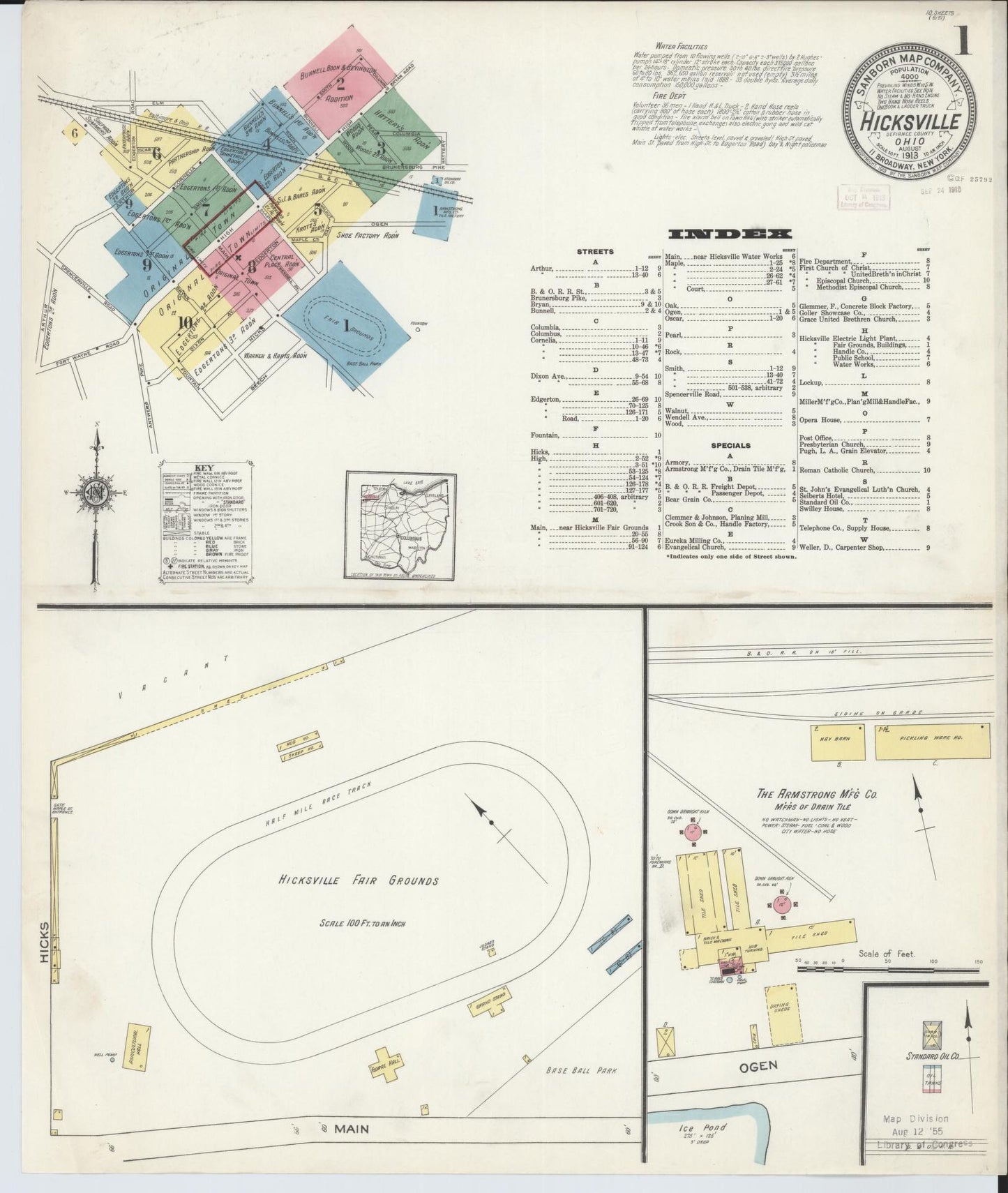 Sanborn Fire Insurance Map from Hicksville, Defiance County, Ohio (1913), Sheet #0001 - Historic Sanborn Fire Insurance Map Print, vintage old map wall art, antique decor, genealogy gift, Ohio Ohio map