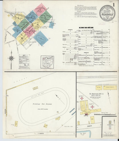 Sanborn Fire Insurance Map from Hicksville, Defiance County, Ohio (1913), Sheet #0001 - Historic Sanborn Fire Insurance Map Print, vintage old map wall art, antique decor, genealogy gift, Ohio Ohio map