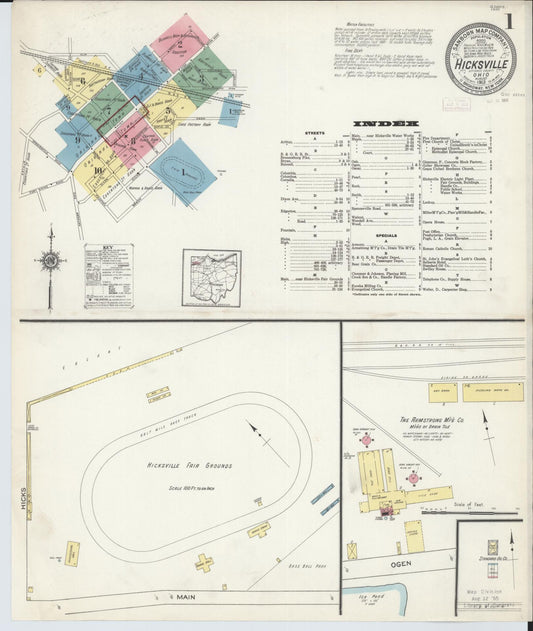 Sanborn Fire Insurance Map from Hicksville, Defiance County, Ohio (1913), Sheet #0001 - Historic Sanborn Fire Insurance Map Print, vintage old map wall art, antique decor, genealogy gift, Ohio Ohio map