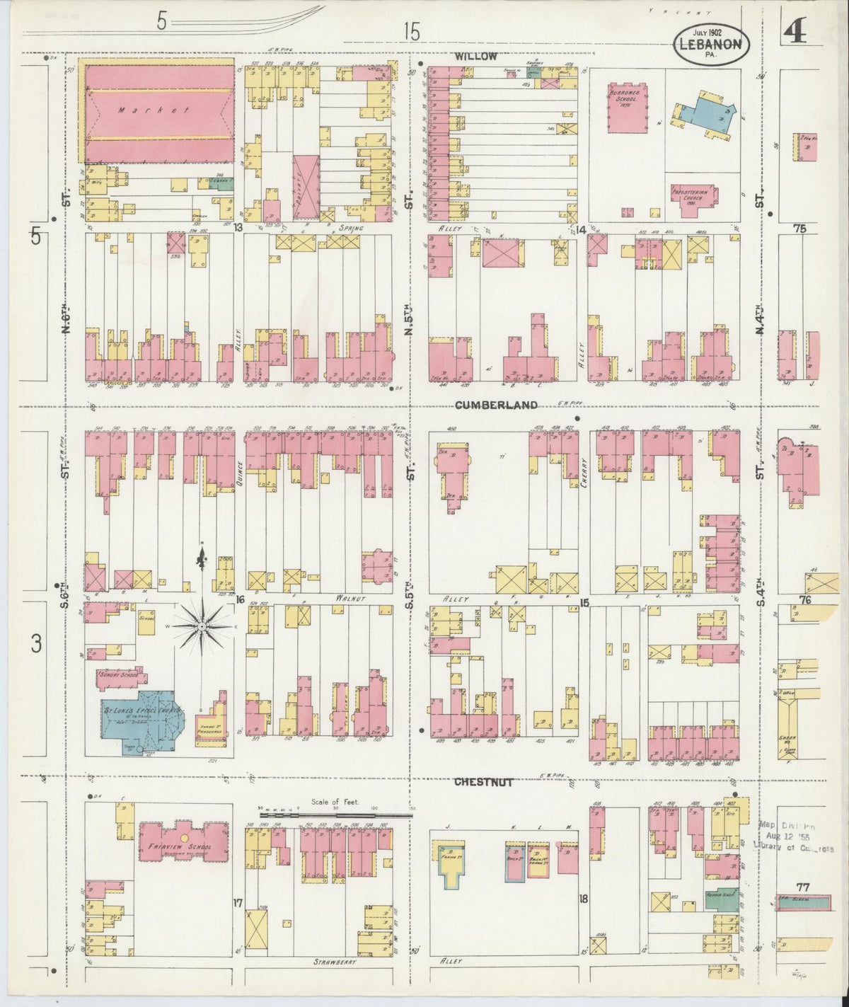 Sanborn Fire Insurance Map from Lebanon, Lebanon County, Pennsylvania (1902), Sheet #0004 - Historic Sanborn Fire Insurance Map Print, vintage old map wall art, antique decor, genealogy gift, Pennsylvania Pennsylvania map
