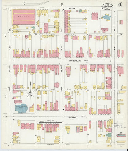 Sanborn Fire Insurance Map from Lebanon, Lebanon County, Pennsylvania (1902), Sheet #0004 - Historic Sanborn Fire Insurance Map Print, vintage old map wall art, antique decor, genealogy gift, Pennsylvania Pennsylvania map