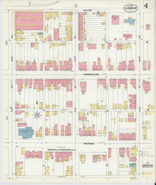 Sanborn Fire Insurance Map from Lebanon, Lebanon County, Pennsylvania (1902), Sheet #0004 - Historic Sanborn Fire Insurance Map Print, vintage old map wall art, antique decor, genealogy gift, Pennsylvania Pennsylvania map