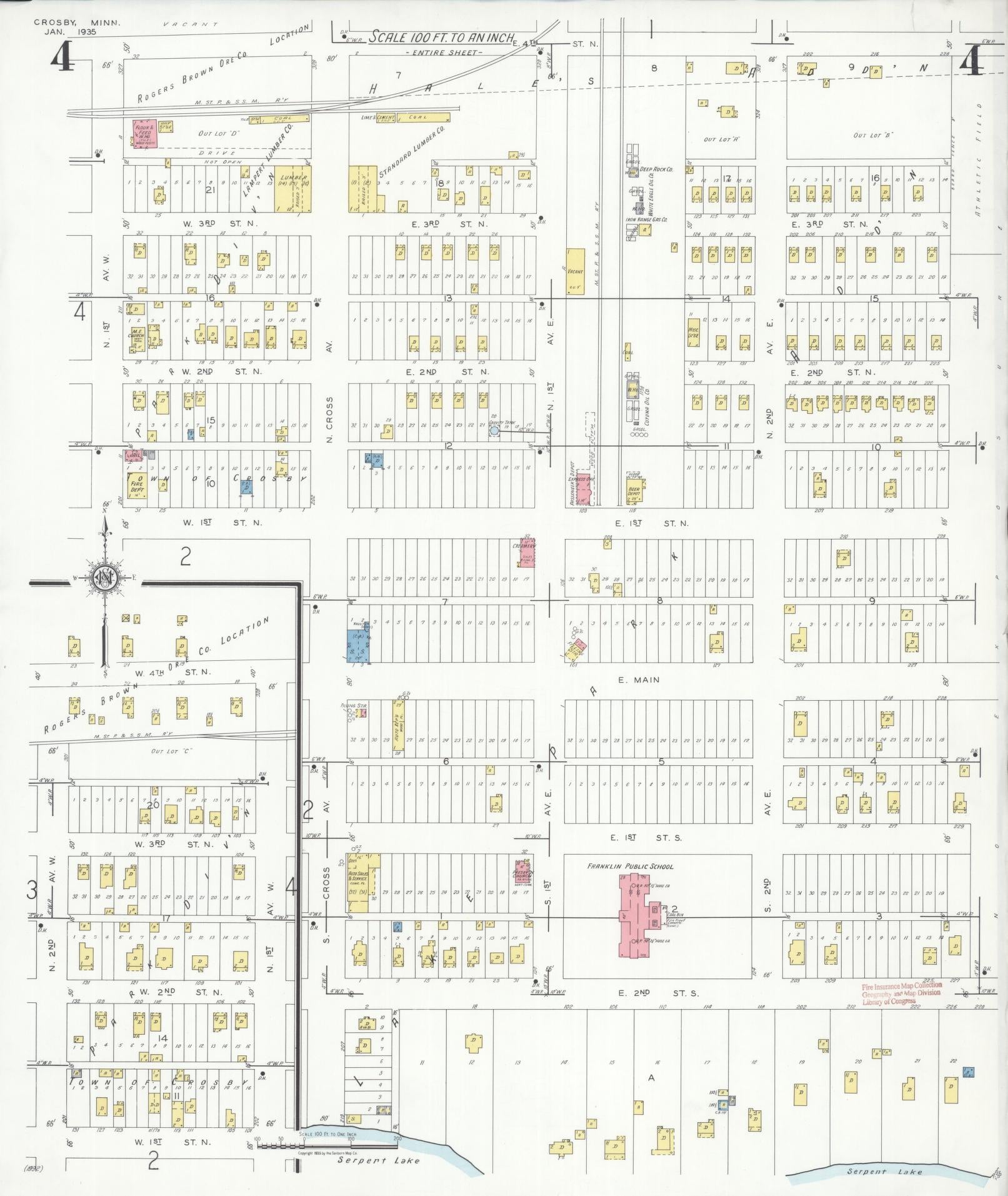Sanborn Fire Insurance Map from Crosby, Crow Wing County, Minnesota (1935), Sheet #0004 - Historic Sanborn Fire Insurance Map Print, vintage old map wall art, antique decor, genealogy gift, Minnesota Minnesota map
