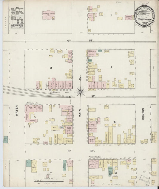 Sanborn Fire Insurance Map from Tuscumbia, Colbert County, Alabama (1888), Sheet #0001 - Historic Sanborn Fire Insurance Map Print, vintage old map wall art, antique decor, genealogy gift, Alabama Alabama map