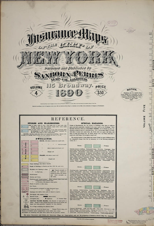 Sanborn Fire Insurance Map from New York, Bronx, Manhattan, New York (1890), Sheet #0001 - Historic Sanborn Fire Insurance Map Print, vintage old map wall art, antique decor, genealogy gift, New York New York map