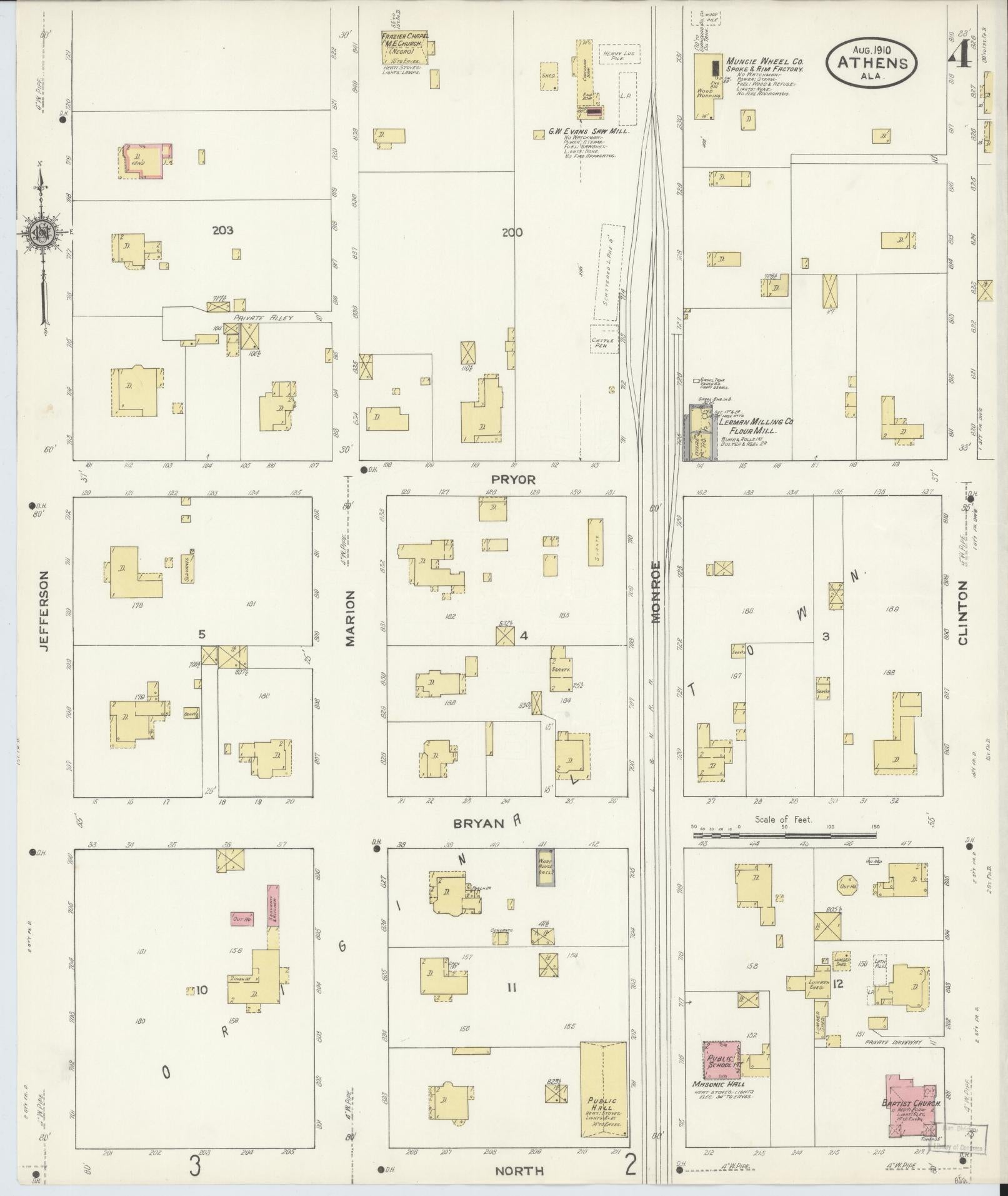 Sanborn Fire Insurance Map from Athens, Limestone County, Alabama (1910), Sheet #0004 - Historic Sanborn Fire Insurance Map Print, vintage old map wall art, antique decor, genealogy gift, Alabama Alabama map